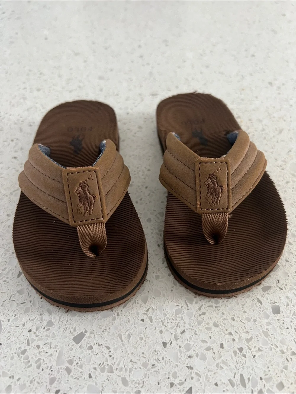 Ralph Lauren Brown/Tan Toddler Logo Flip Flops